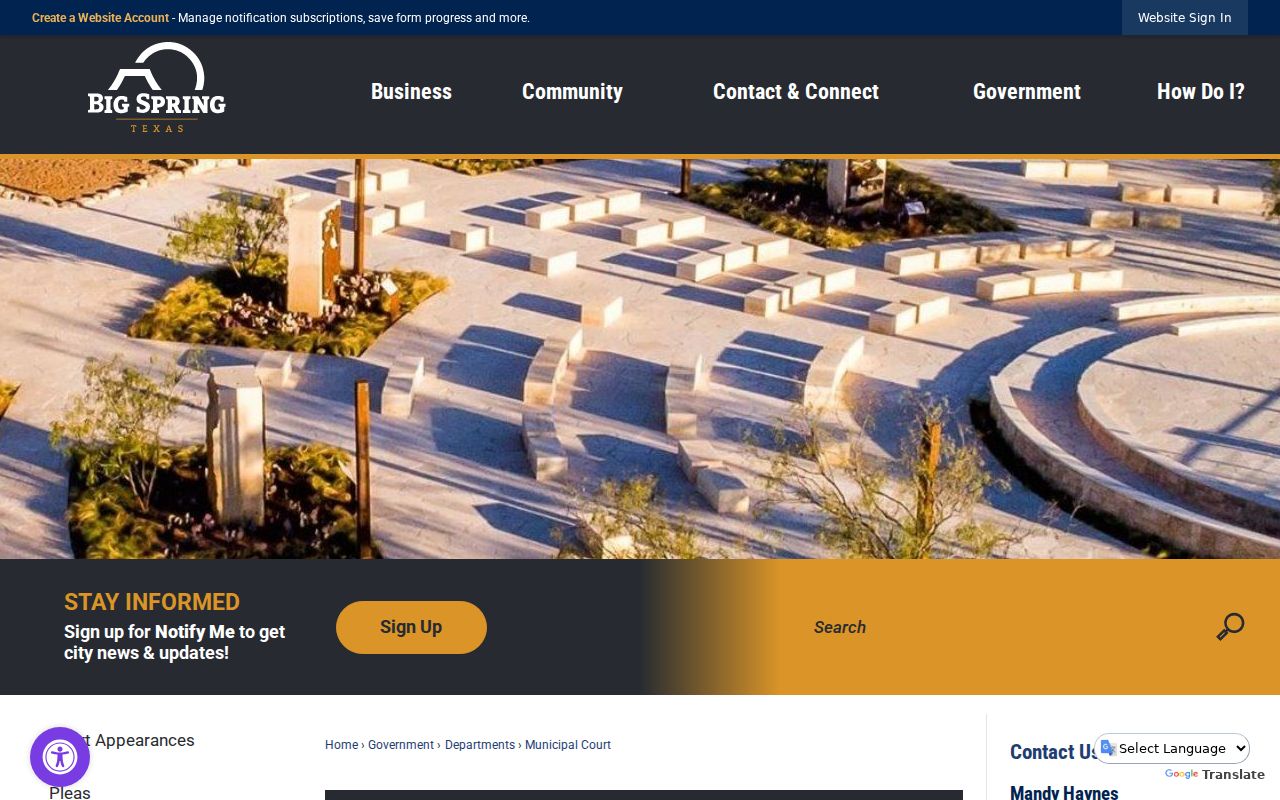 Official Big Spring Municipal Court contact page