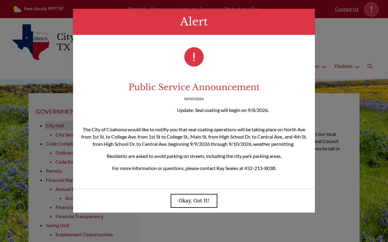 Official Coahoma City Hall contact page